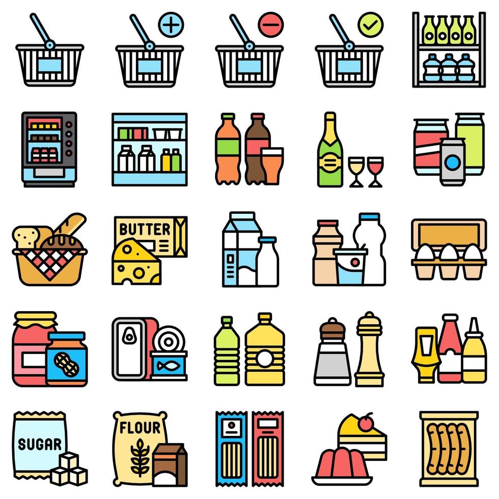 Supermarket and Shopping mall related icon set 2, fiiled style vector