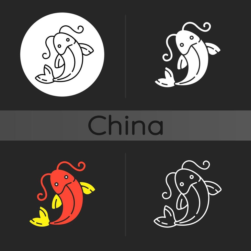 icono de tema oscuro de peces koi vector