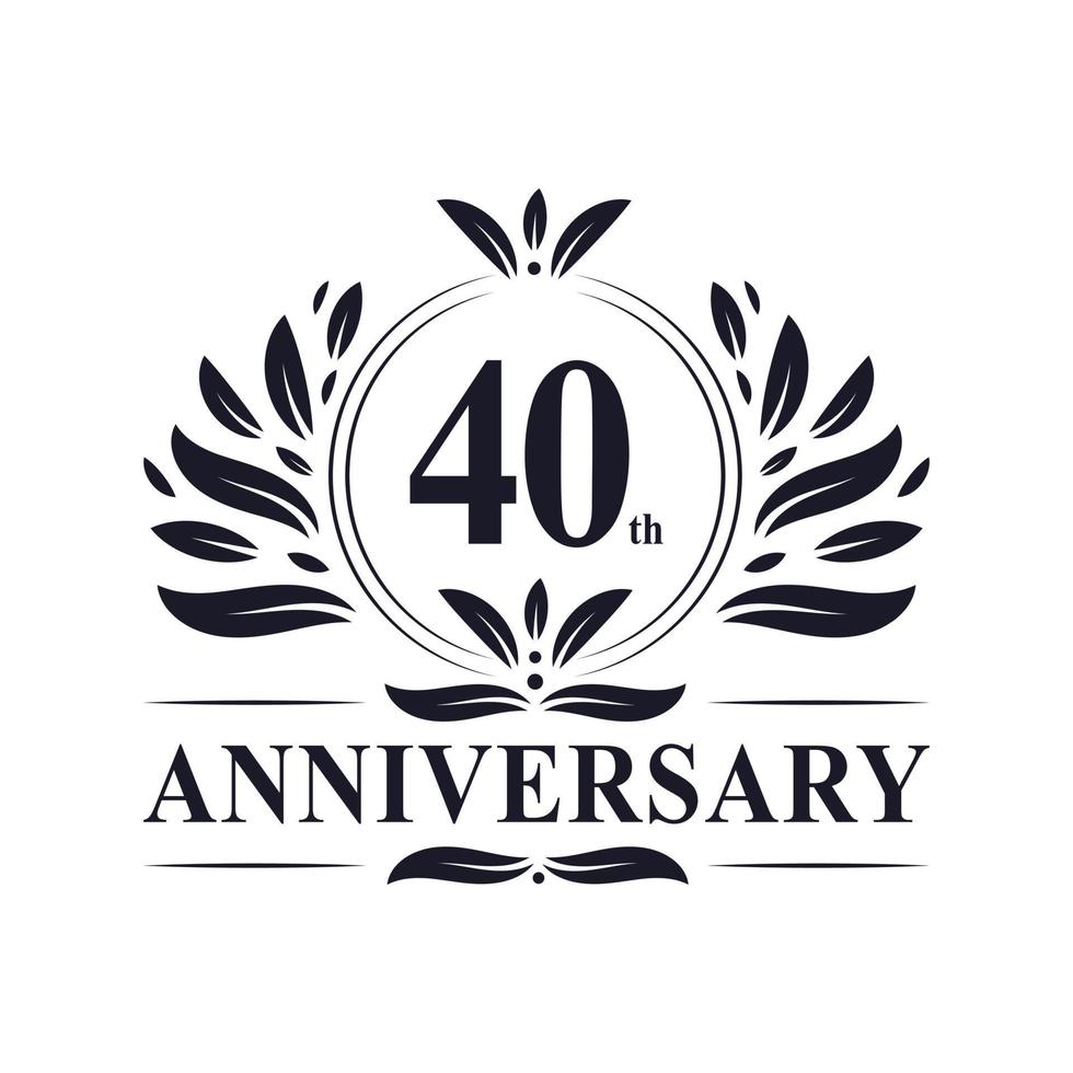 Celebración del 40 aniversario, lujoso diseño de logotipo de 40 años. vector