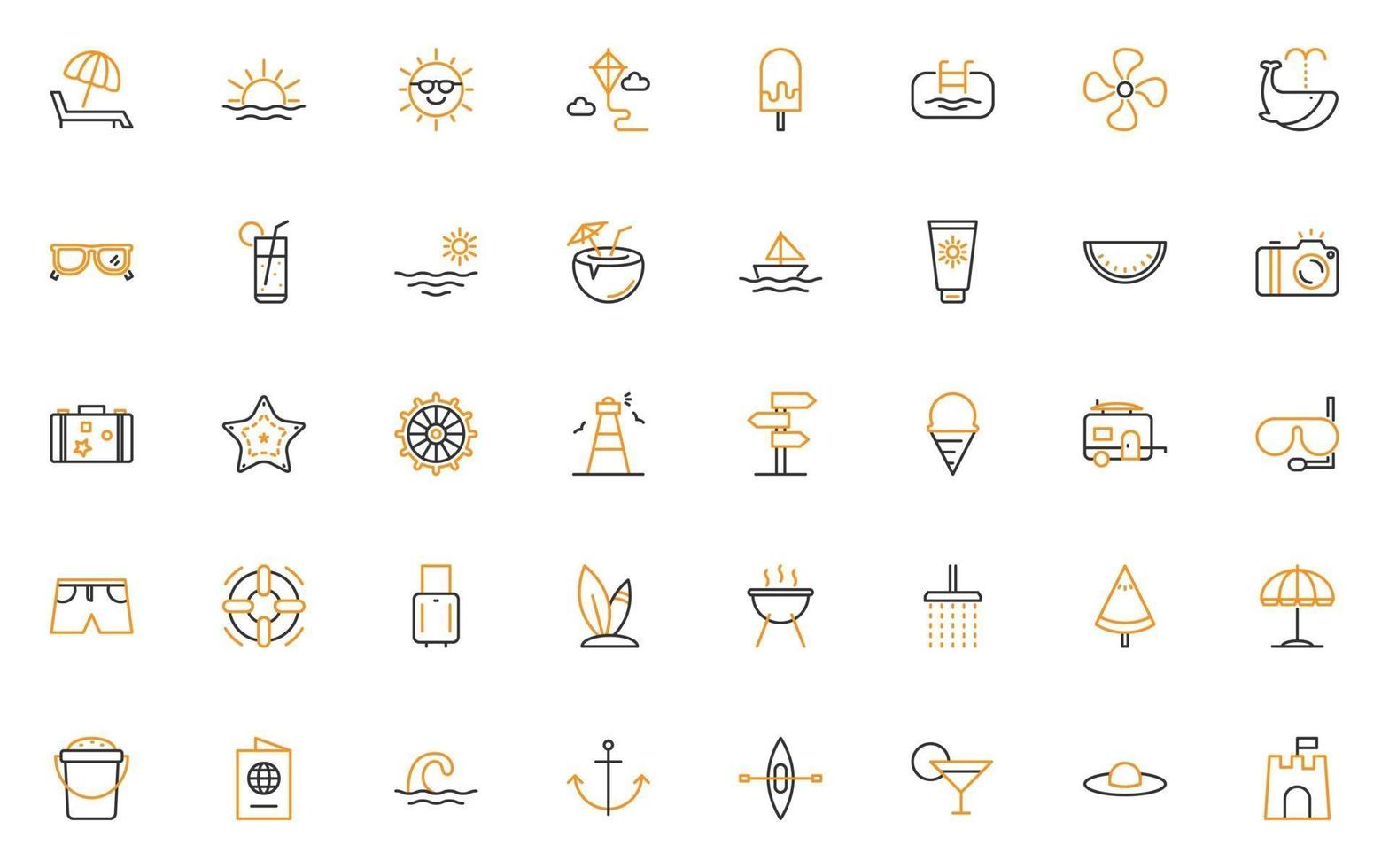 set of summer thin line icons vector