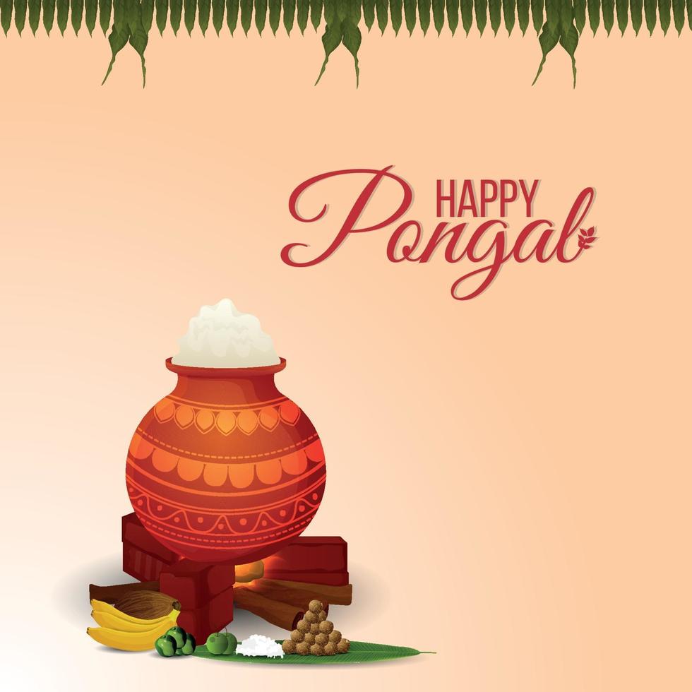 happy pongal celebration greeting card with creative background vector