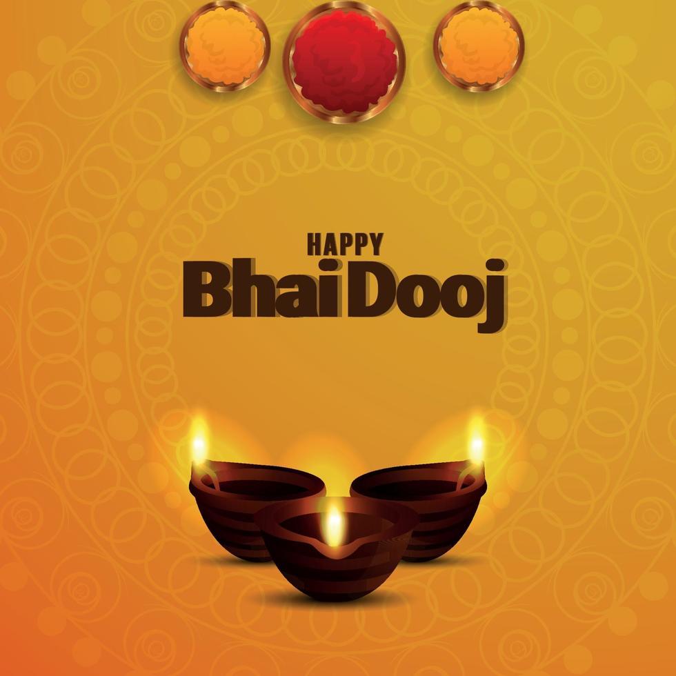 Feliz bhai dooj ilustración vectorial y fondo con lámpara de aceite diwali diya creativa vector