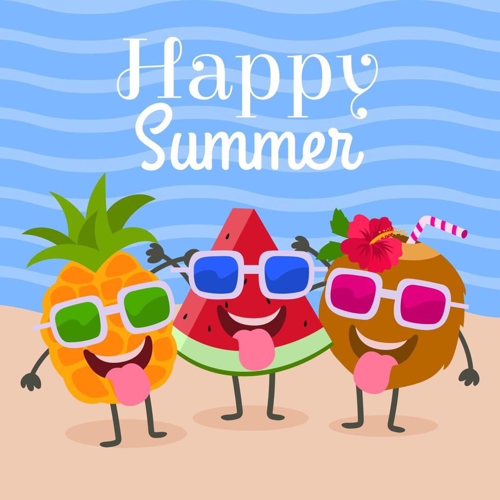 Summer Banner with Cartoon Doodle Funny Cute Fruits vector