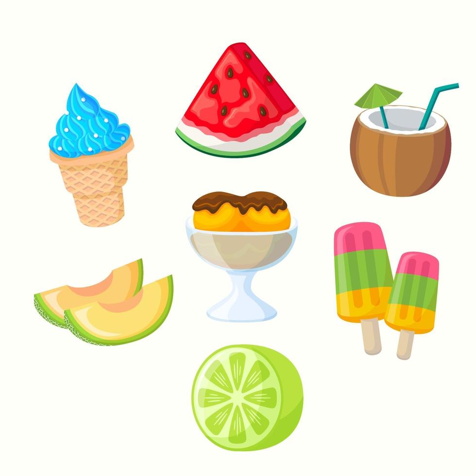 colección de iconos de comida de verano en diseño plano vector