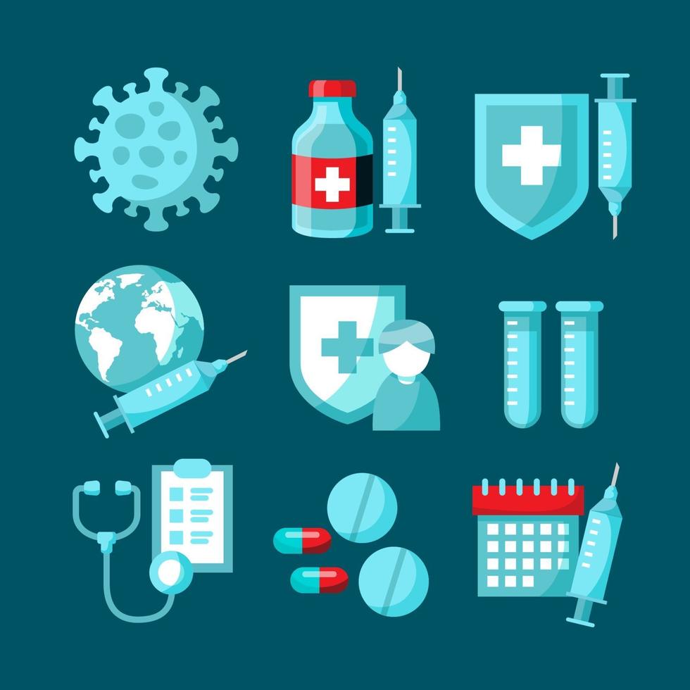 Vaccine Icon Collection in Flat Design vector