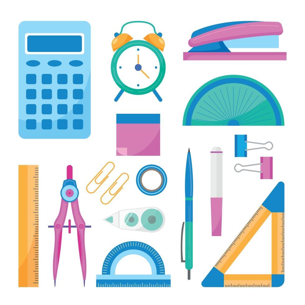 Flat Design School Stationary Icon Collection vector