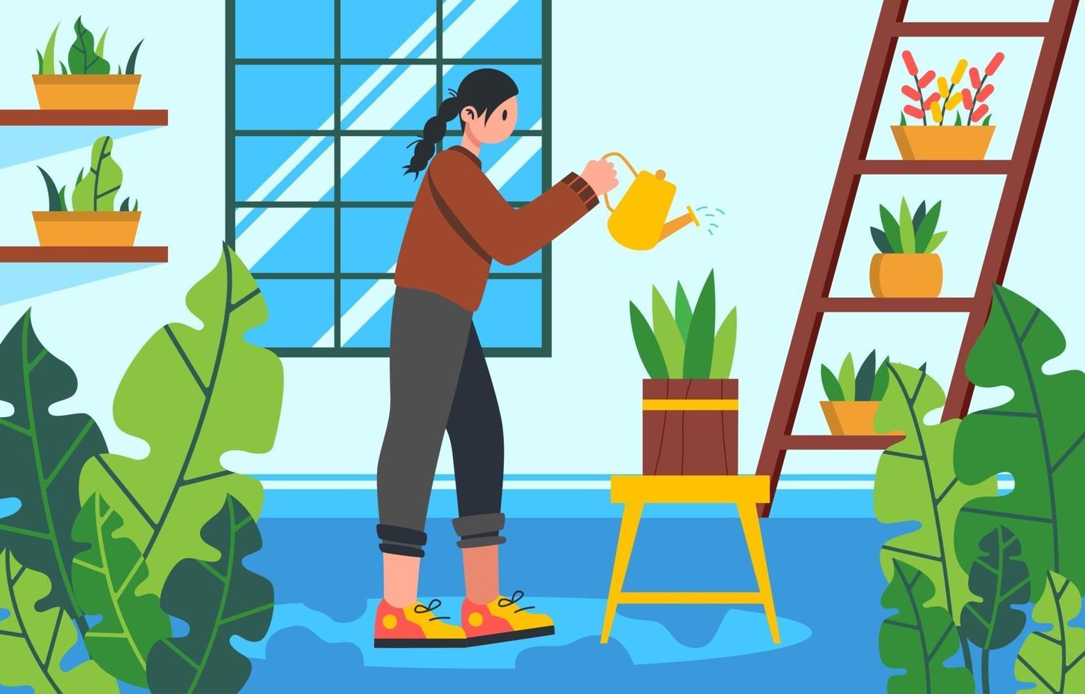 Watering Plants in Greenhouse vector