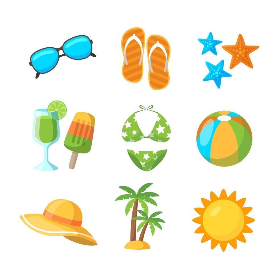 colección de iconos de playa en diseño plano vector