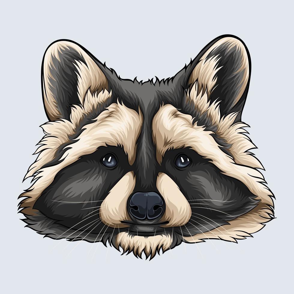 Hand drawn grey and beige Raccoon face illustrated with shadows and lights isolated on white background vector