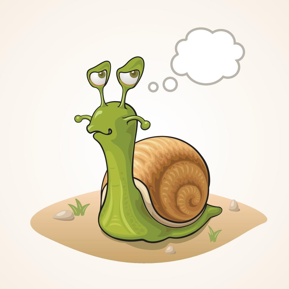 lindo caracol de dibujos animados pensando en el suelo vector