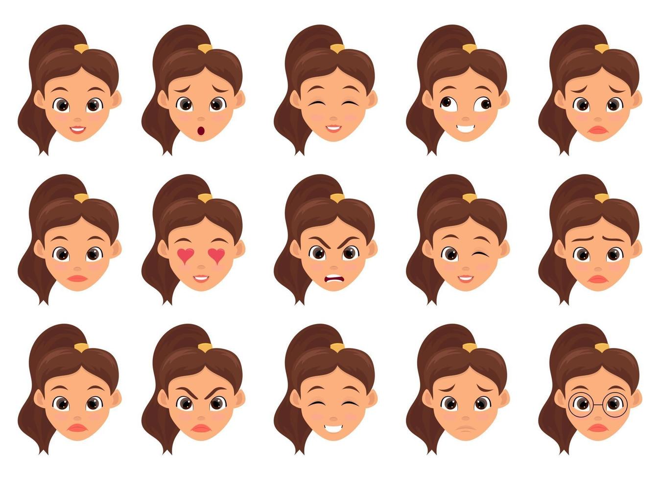 Little girl face expressions vector design illustration isolated on white background