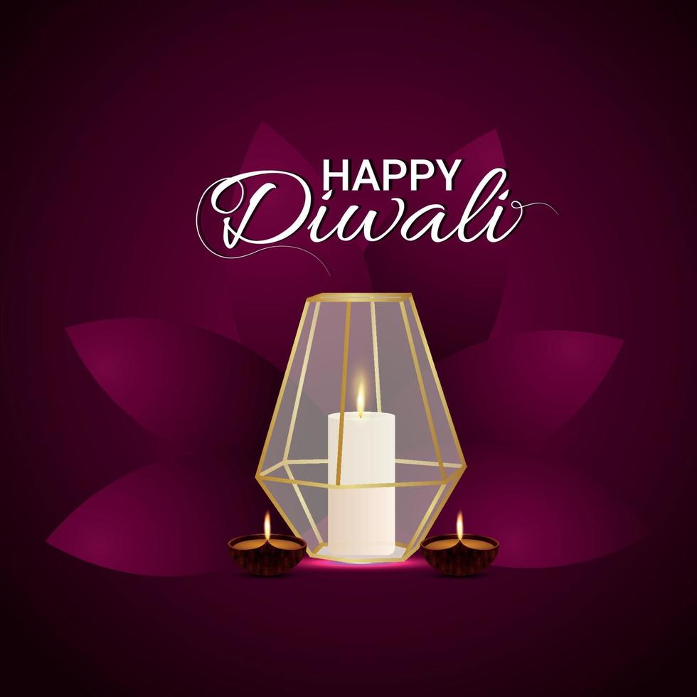 Indian festival happy diwali the festival of light with creative candle on purple background vector