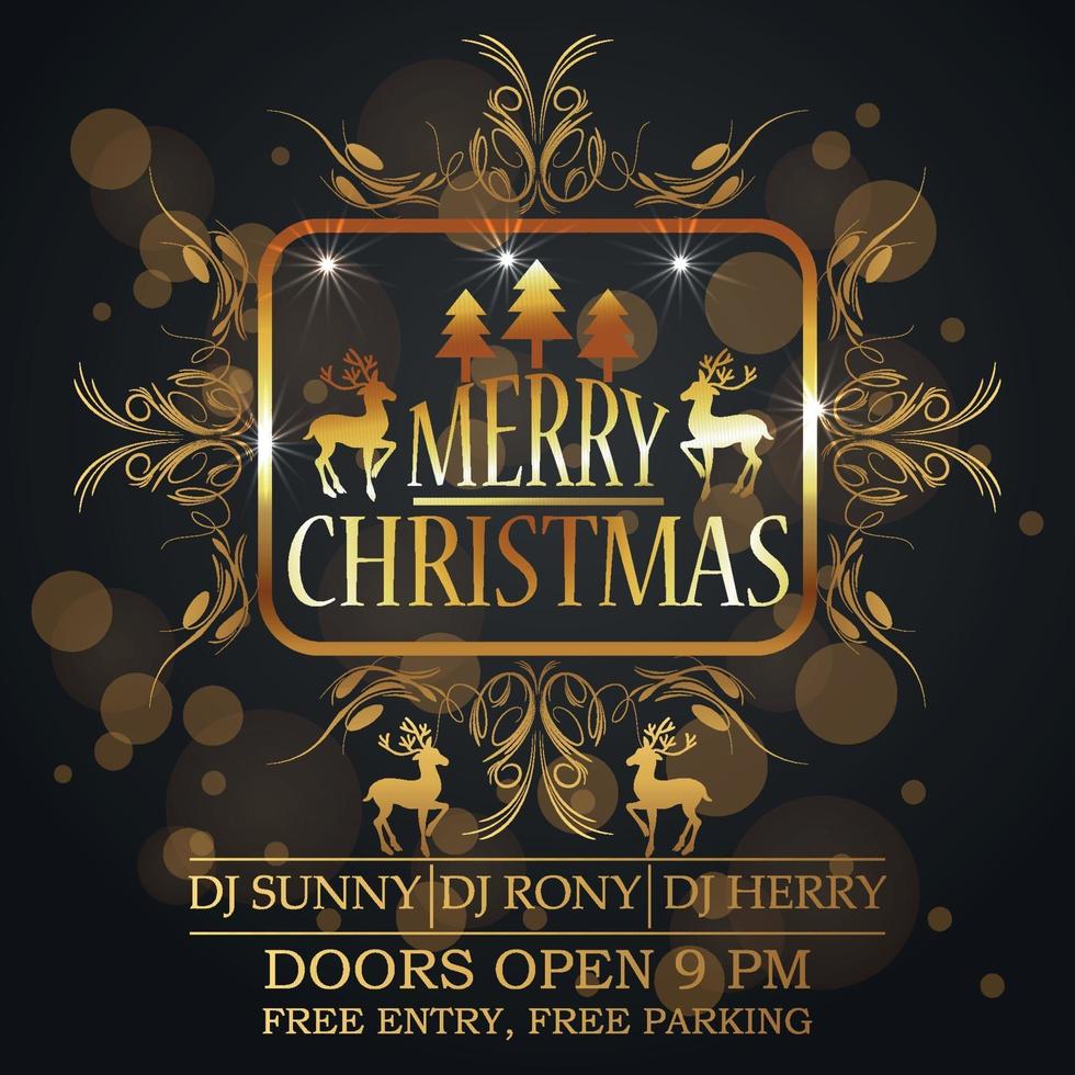 Merry christmas celebration greeting card with golden text effect vector