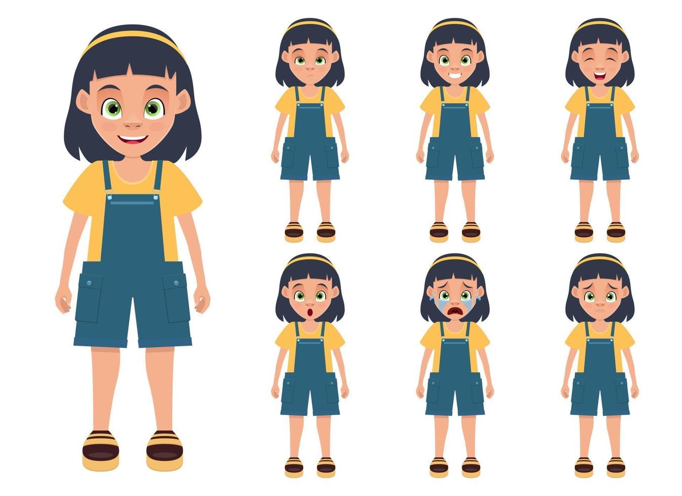 Ilustración de diseño de vector de expresiones de cara de niña aislada sobre fondo blanco