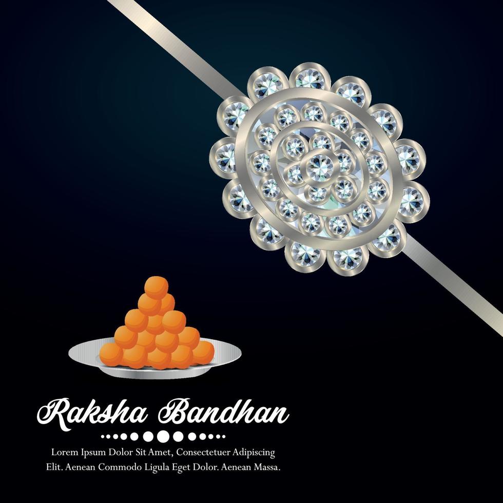 feliz raksha bandhan invitación rakhi de cristal plateado con dulces vector