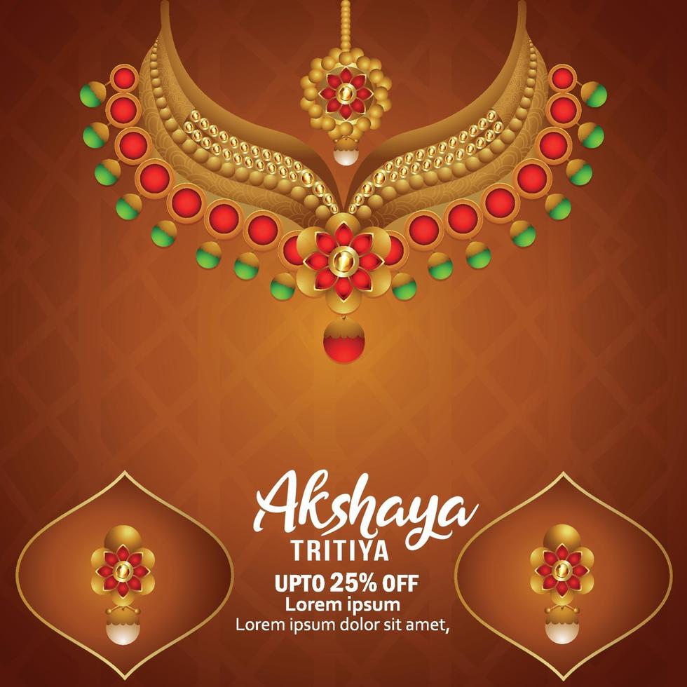 Akshaya tritiya invitation greeting card with creative golden necklace vector