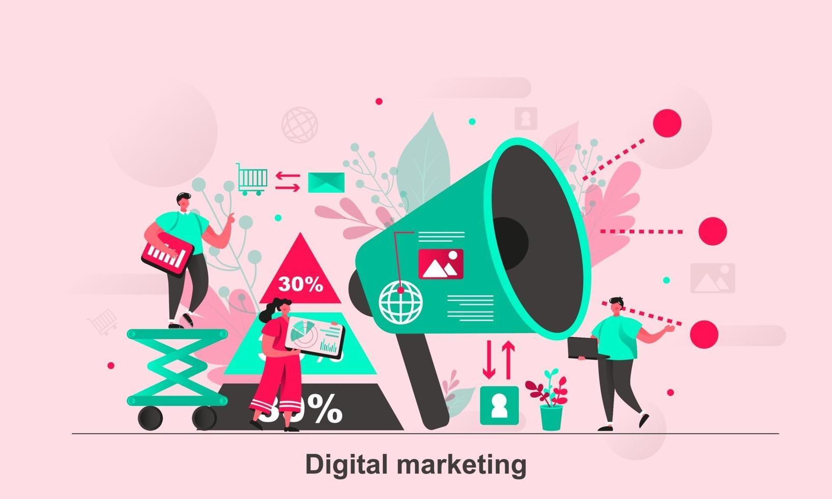 Diseño de concepto web de marketing digital en la ilustración de vector de estilo plano