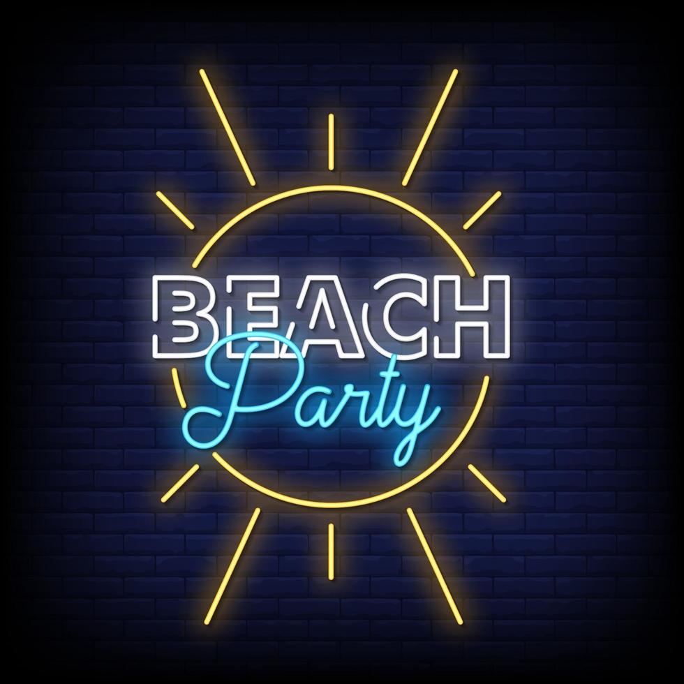 Beach Party Neon Signs Style Text Vector