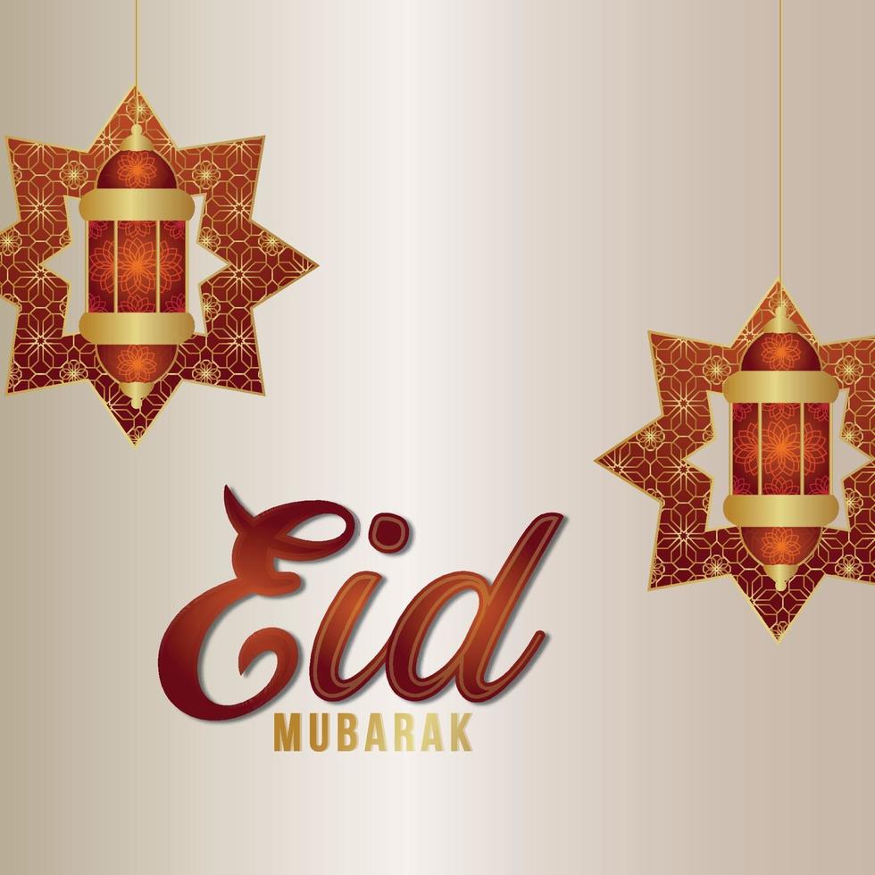 Tarjeta de felicitación de celebración de eid mubarak con linterna de patrón creativo sobre fondo blanco. vector