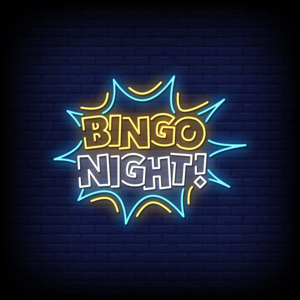 vector de texto de estilo de letreros de neón de noche de bingo