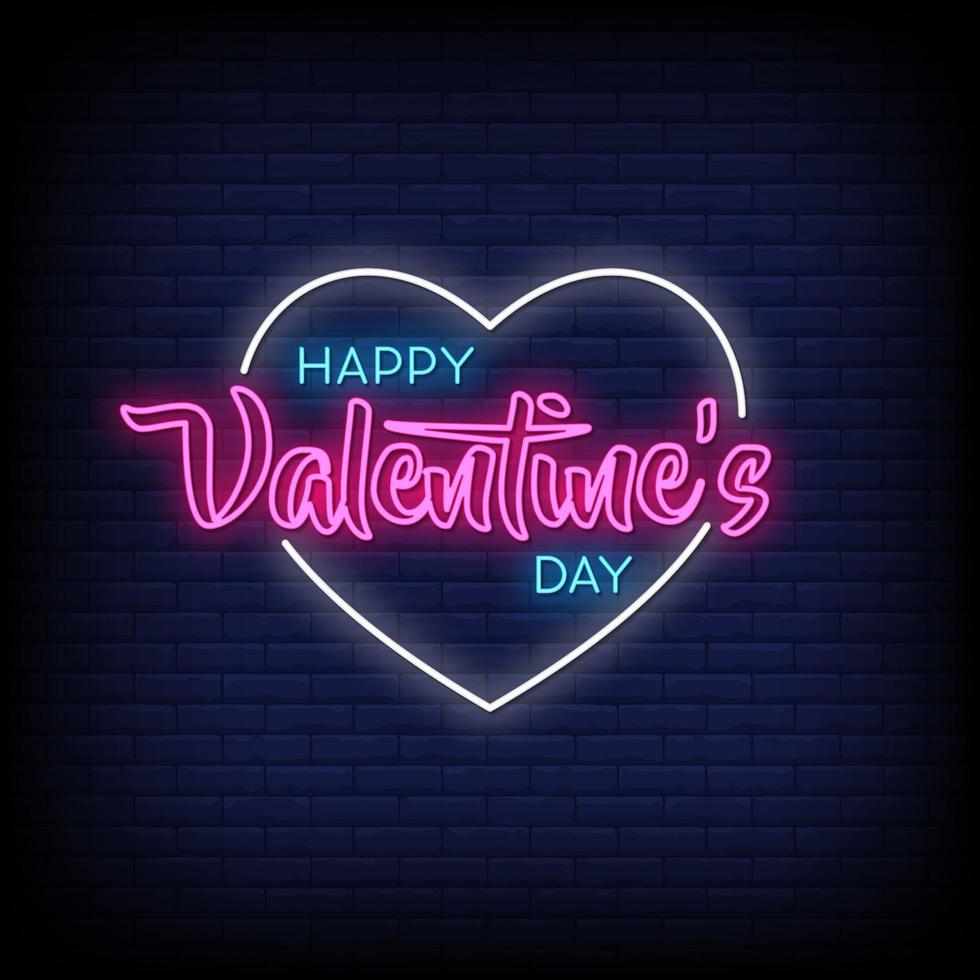 feliz día de san valentín letreros de neón estilo vector de texto