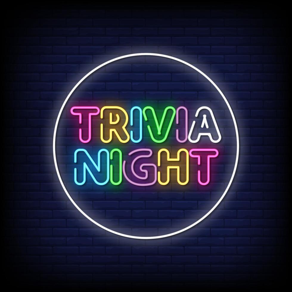 trivia noche letreros de neón estilo texto vector