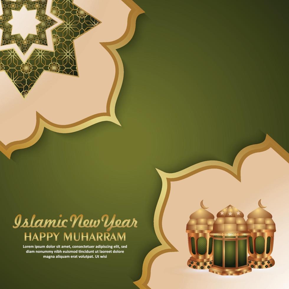 Islamic new year happy muharram celebration background with creative lantern vector