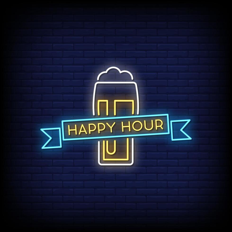 Happy Hour Neon Signs Style Text Vector
