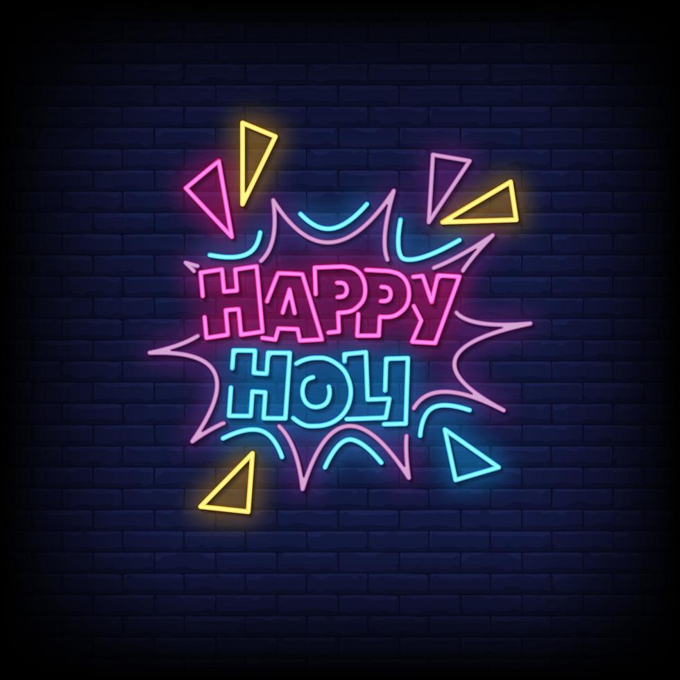 Happy Holi Neon Signs Style Text Vector