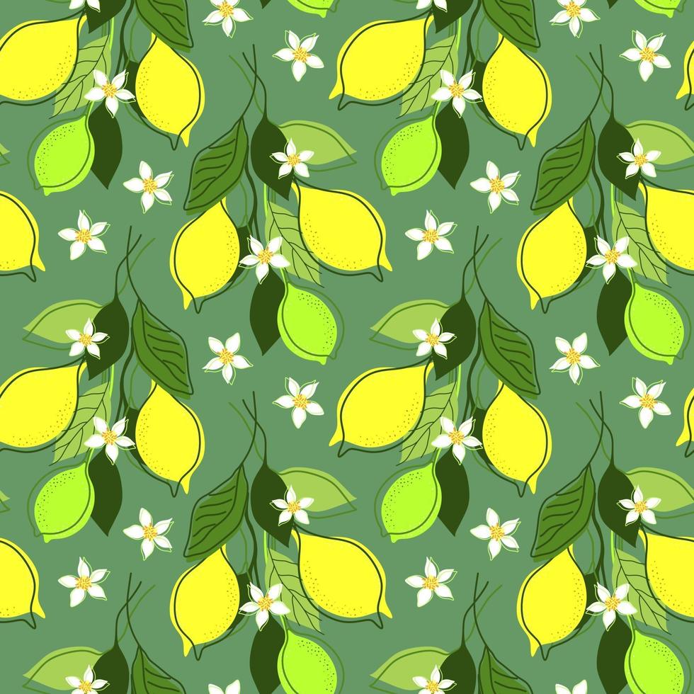 SEAMLESS MINT BACKGROUND WITH LEMON BRANCHES vector