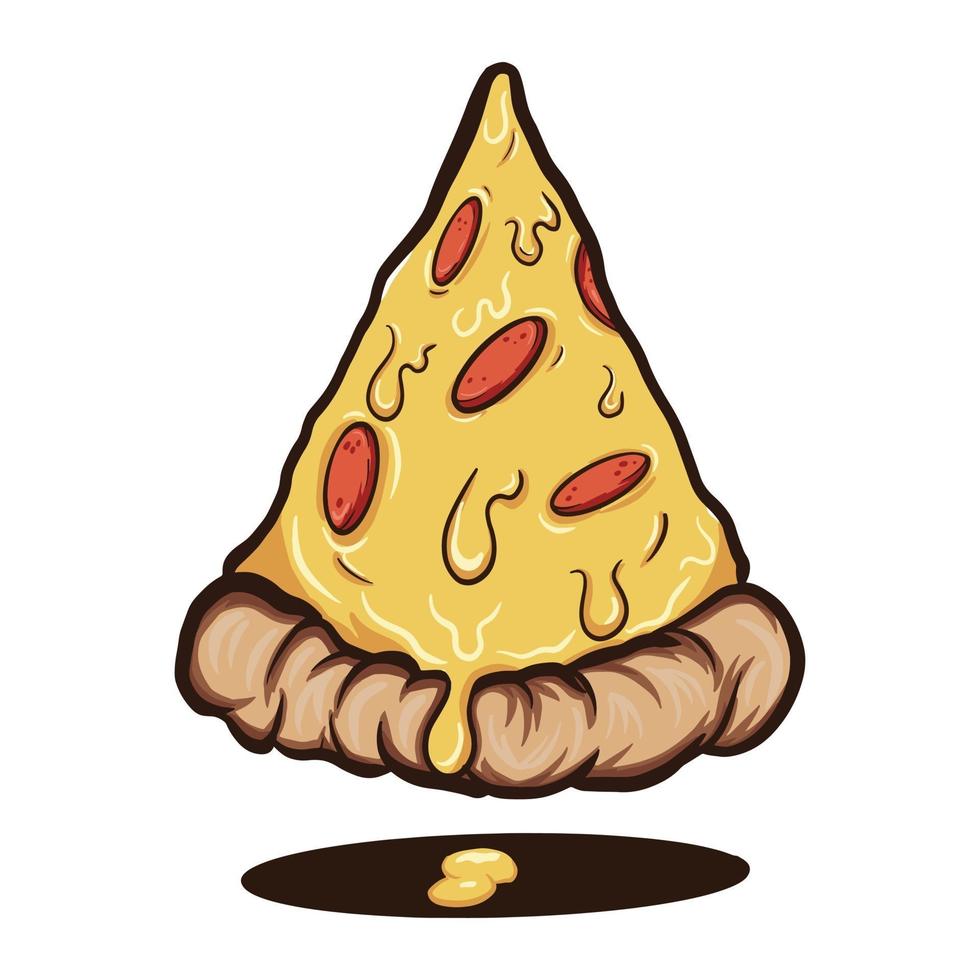 rebanada de pizza de dibujos animados con queso y coberturas variadas ilustración vectorial vector