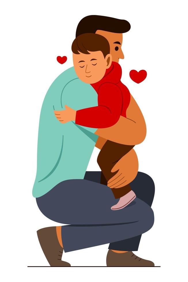 el padre abraza al pequeño hijo. vector