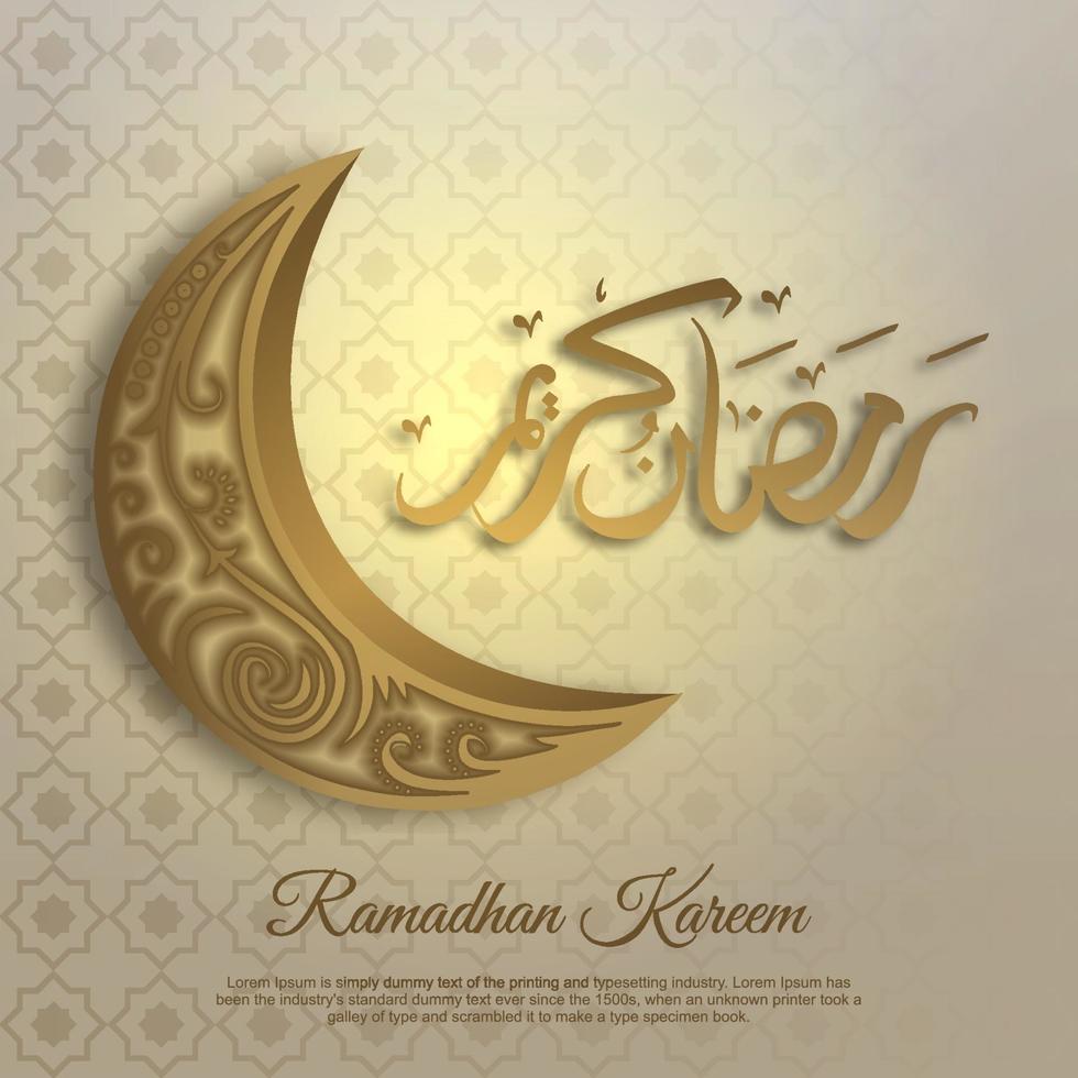 Ramadan Kareem greeting card with golden crescent vector