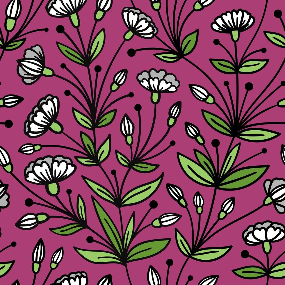SEAMLESS PURPLE PATTERN WITH TRAILING WHITE FLOWERS vector
