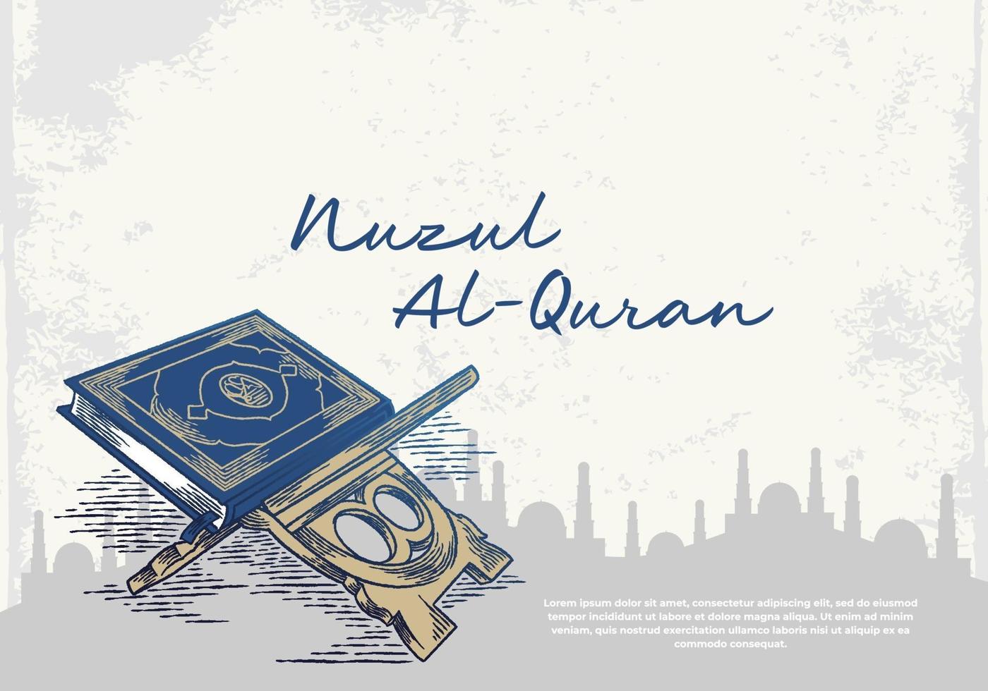 Ramadan Kareem greeting card with blue quran vector