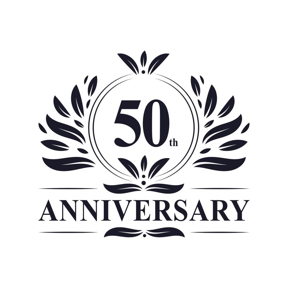 Celebración del 50 aniversario, diseño de logotipo de aniversario de 50 años de lujo. vector