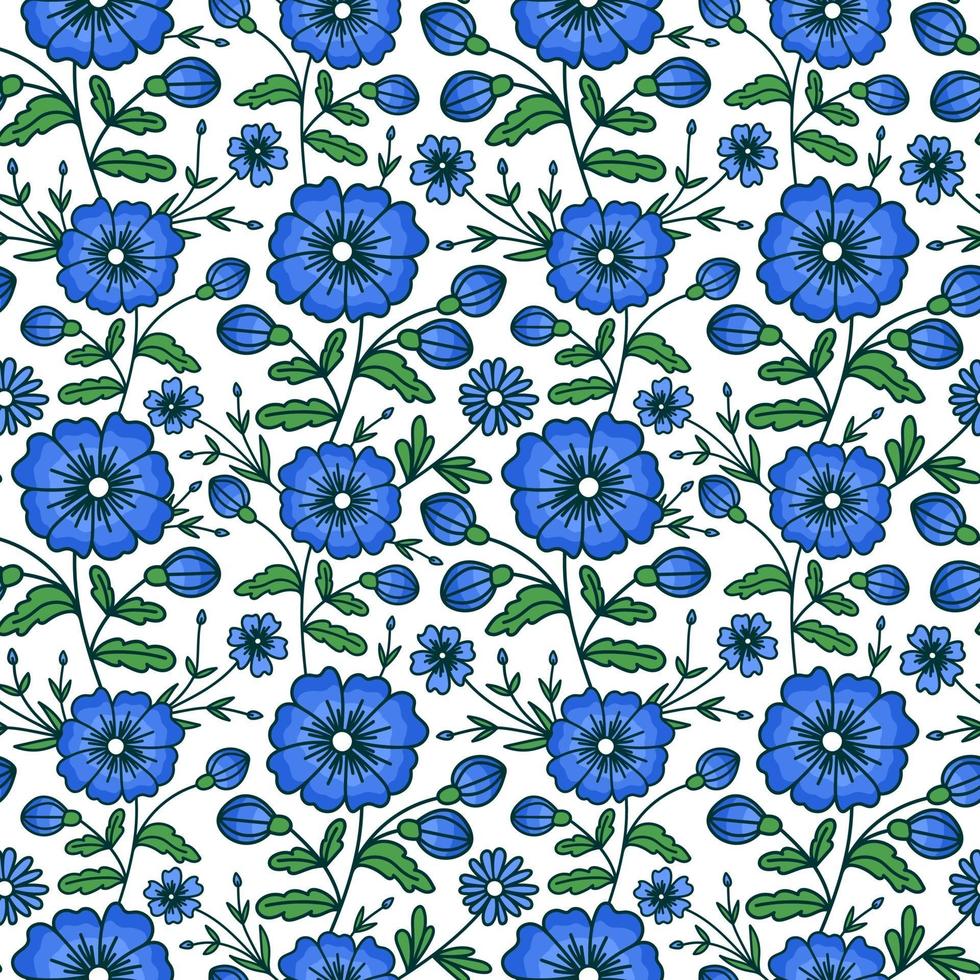 WHITE SEAMLESS PATTERN WITH WILD FLOWERS vector