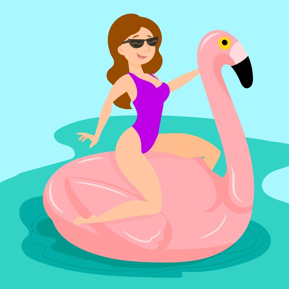 A girl sitting on an flamingo shaped float vector