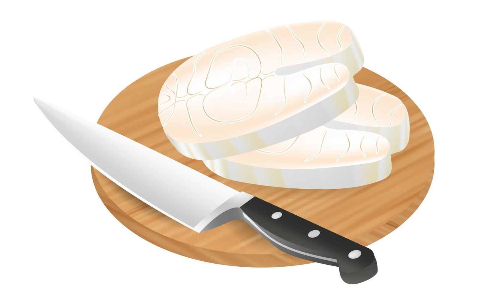 Fish knife and pieces of fish fillet vector