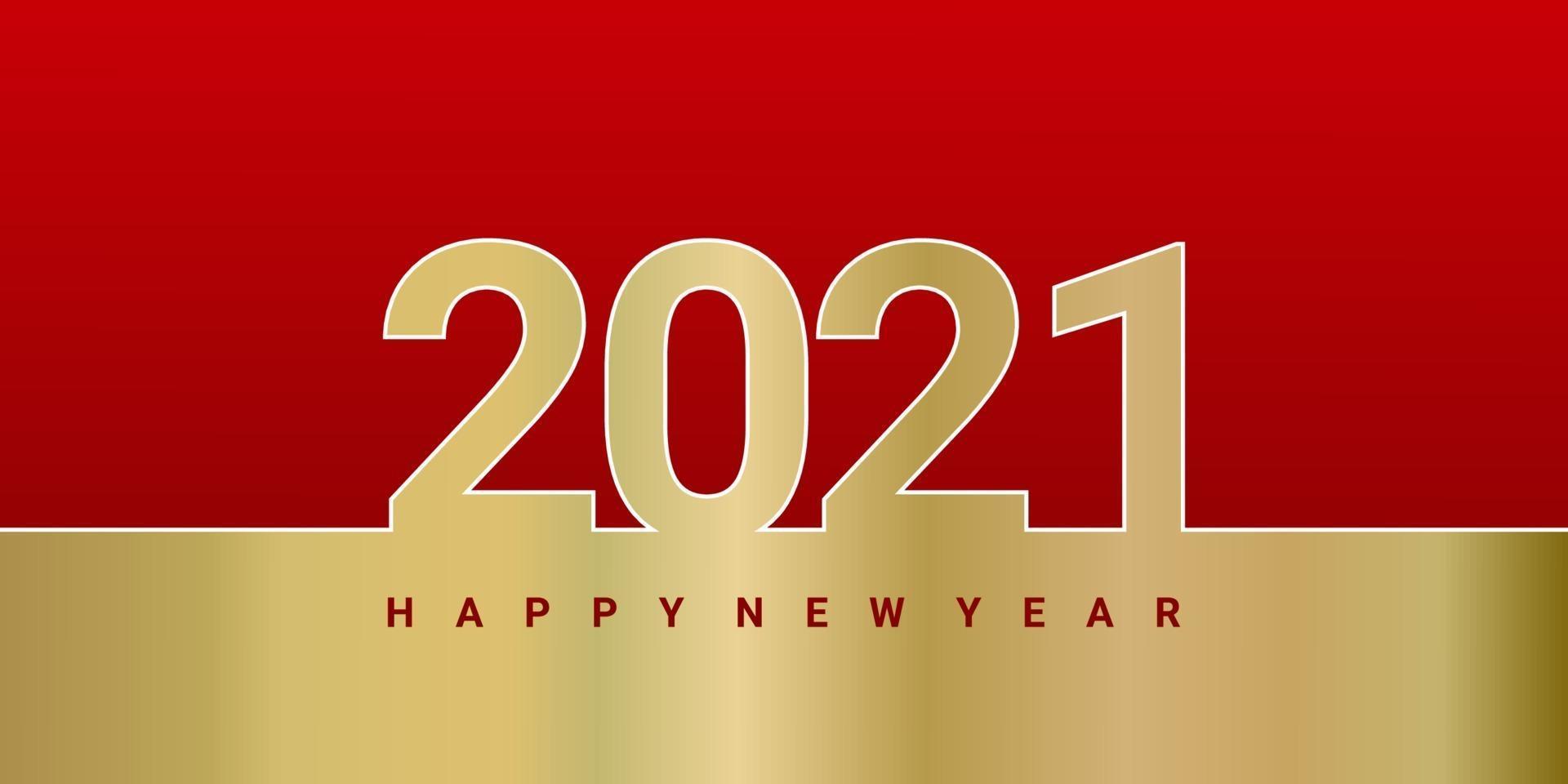 feliz año nuevo 2021 color dorado sobre un fondo rojo. elegante plantilla de fondo minimalista de texto dorado. vector