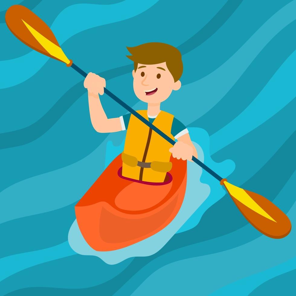 Kid on a kayak and holding paddle vector