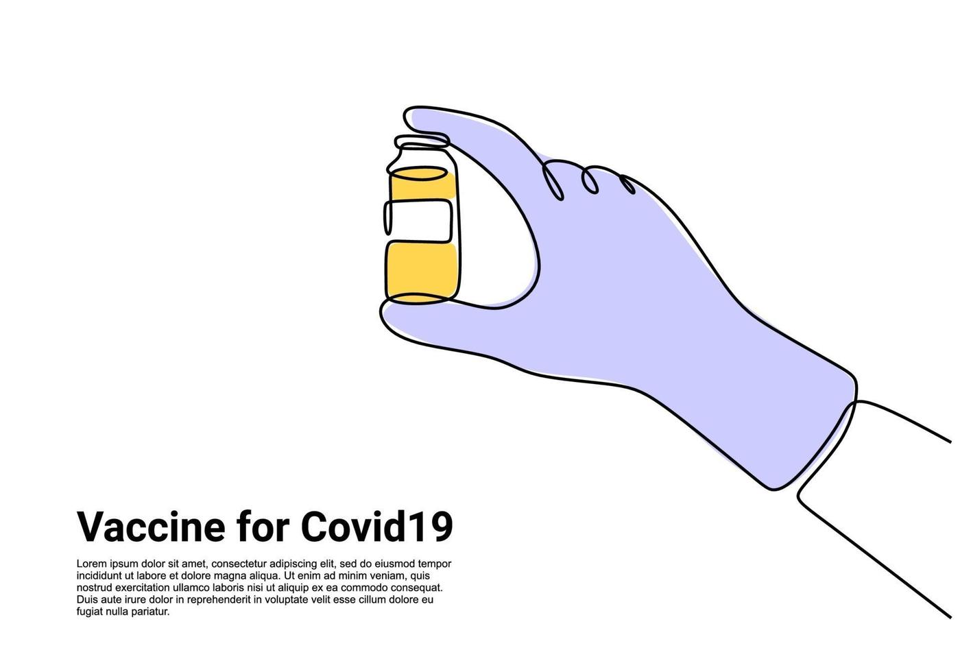 mano con dibujo de línea continua de botella de vacuna para página de destino. vacunación con jeringa, ilustración vectorial médica. vacunación, inoculación, médico, mano. estilo moderno minimalista. vector