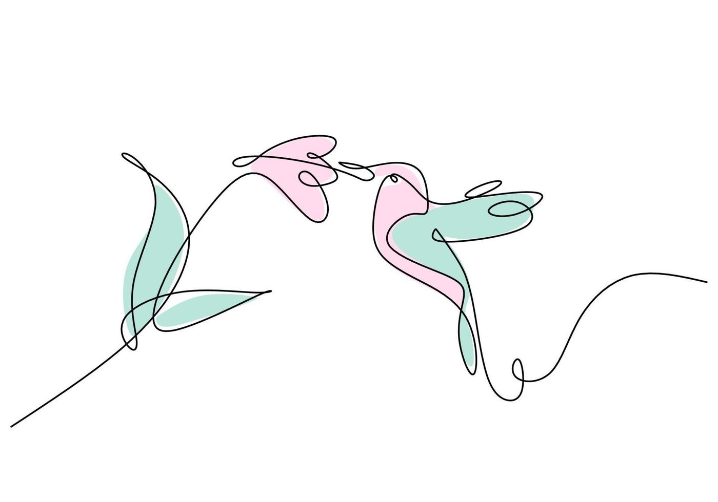 Continuous one line drawing of flying bird and flower vector