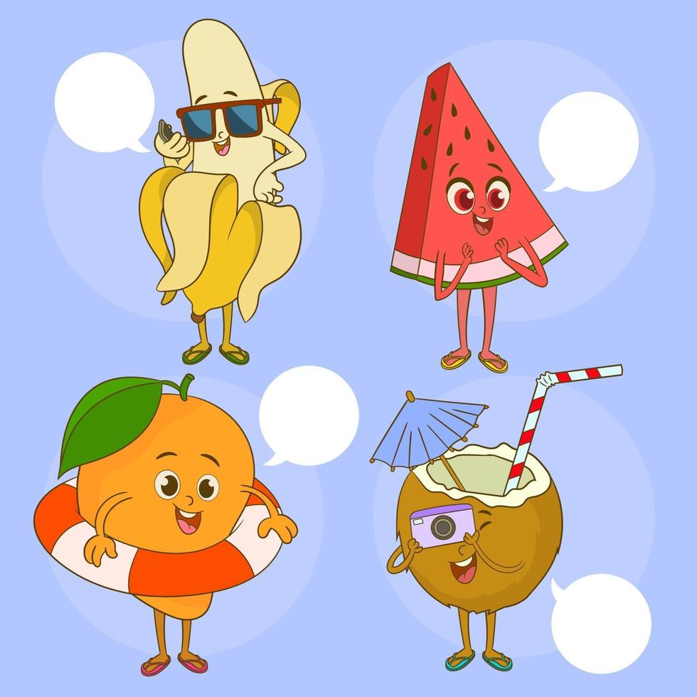 un conjunto de linda ilustración de frutas con personajes divertidos vector