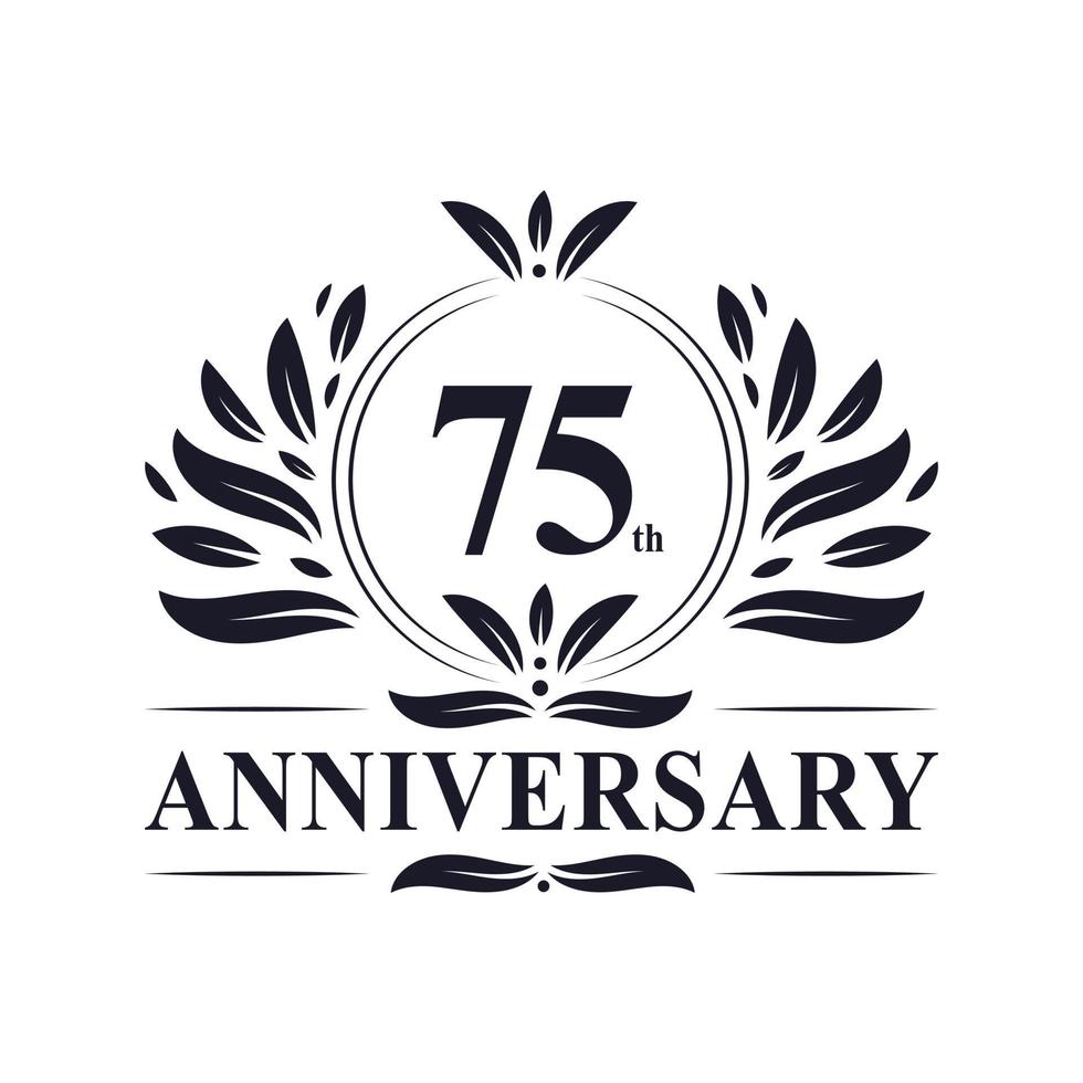 75th Anniversary celebration, luxurious 75 years Anniversary logo design. vector
