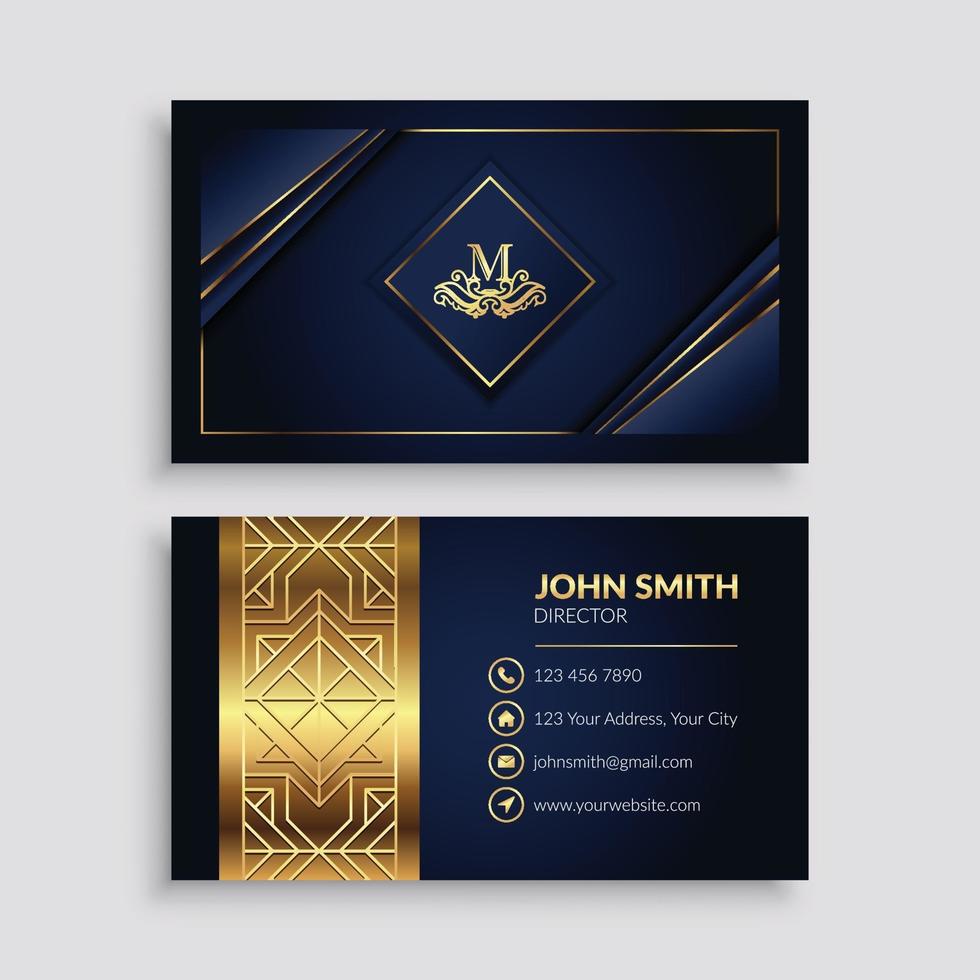 Luxury Dark Blue And Golden Business Card Template vector