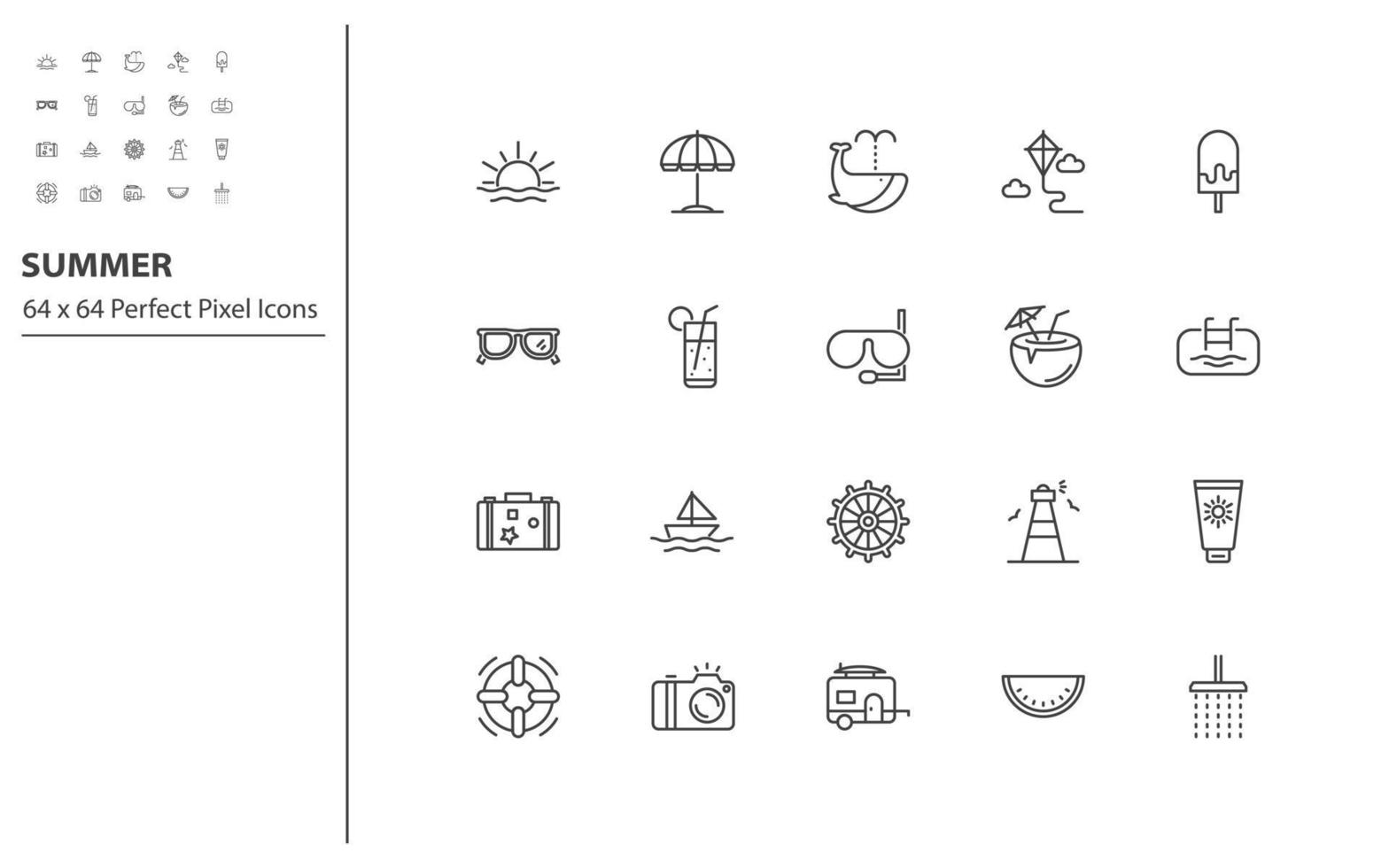 set of summer thin line icons vector