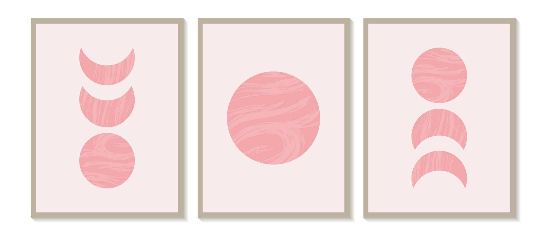 Mid century modern minimalist art print with organic natural shape. Abstract contemporary aesthetic background with geometric Moon phases. Boho wall decor. vector