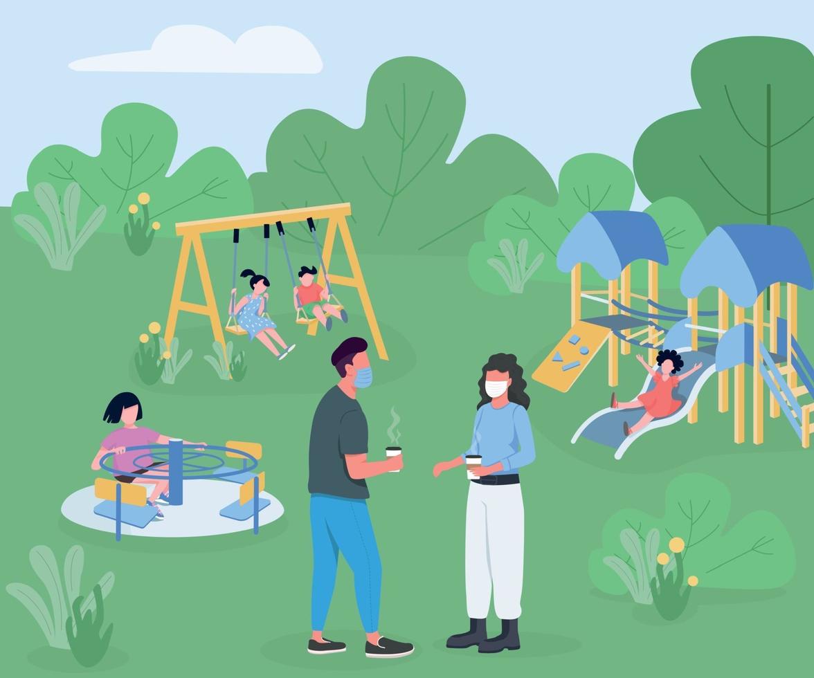 Playground during pandemic flat color vector illustration