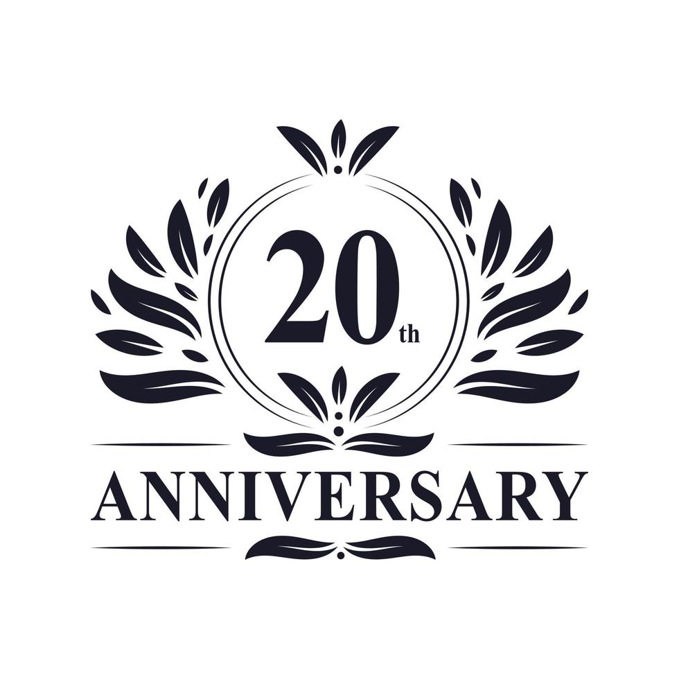 Celebración del 20 aniversario, lujoso diseño de logotipo de aniversario de 20 años. vector